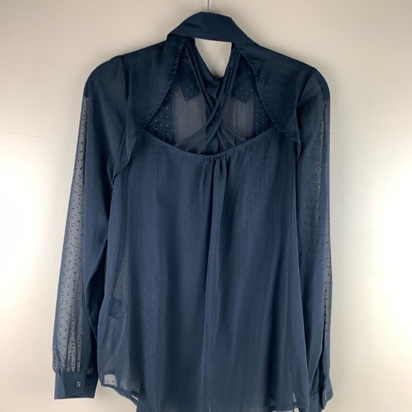 MANDEE Black Sheer Polka Dot Blouse with Back Cut-Out - Picture 3 of 13